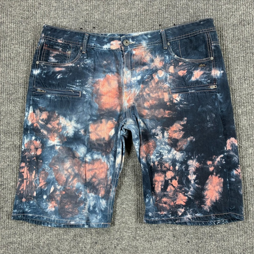 A Tiziano Original Spirits Tie Dye Denim Shorts Mens 42 Utility Zip Cotton Blue